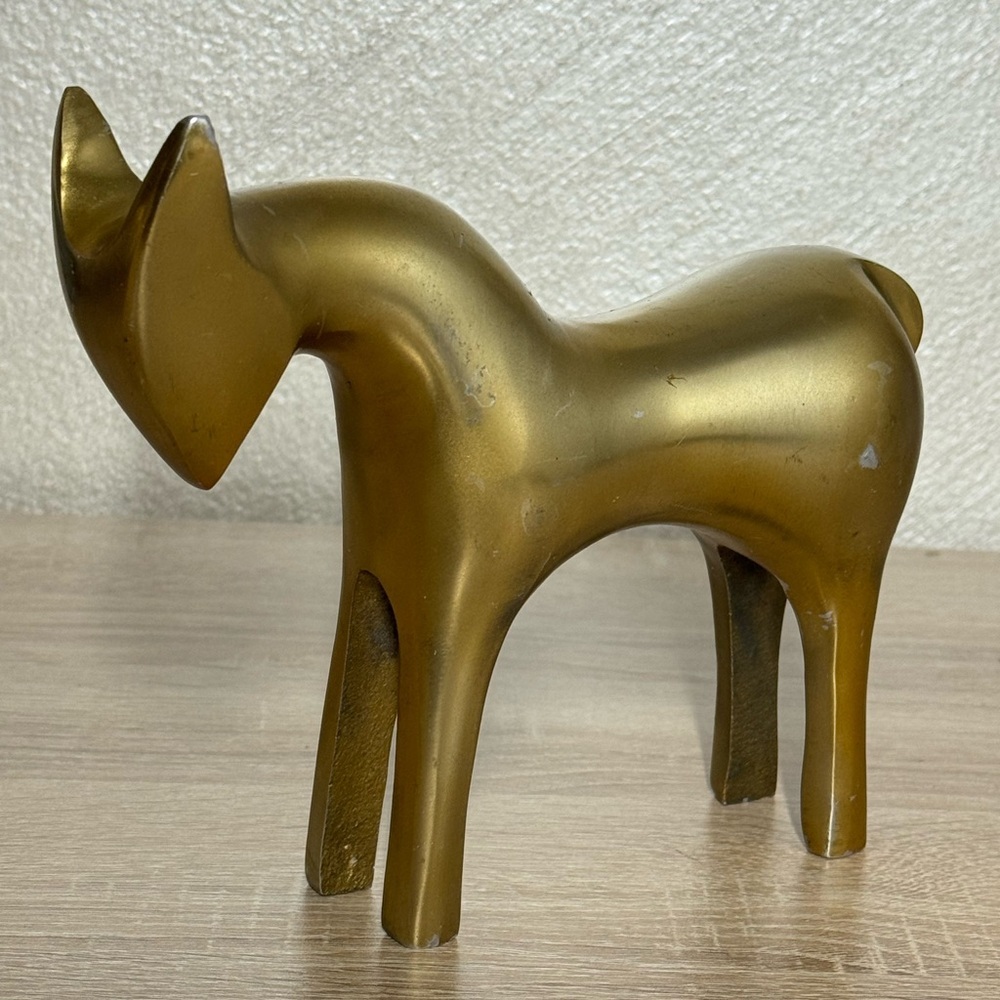 Contemporary Brass Tone Horse Metal Figurine 8x6 Statue